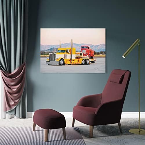 Postere cool pentru băieți dormitor galben semi -mare platformă diesel transport camion de perete decor arta arta poster 1