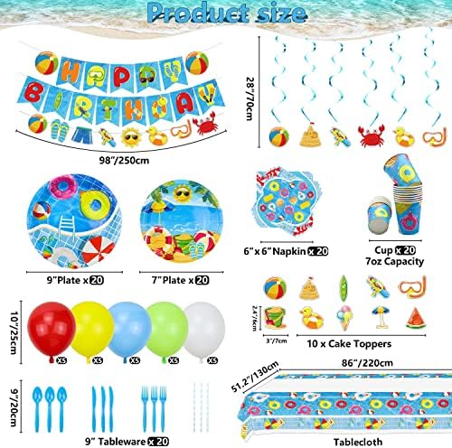 Beach Ball Birthday Party Supplies - setul de decorațiuni pentru petreceri la piscină include Banner La mulți ani, vârtej suspendat,