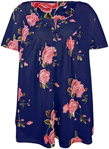 Topuri de vară pentru femei, femei cu mâneci scurte de mărime plus Henley o gât Bluză cu imprimeu Floral Topuri cămașă tricou