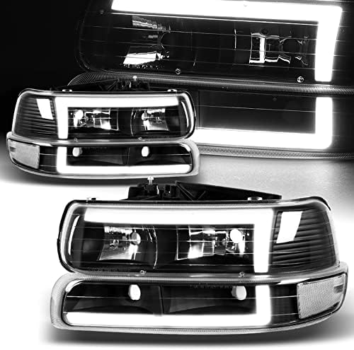 Q1-TECH, Negru carcasă pereche LED DRL faruri bara de protecție lămpi de înlocuire pentru Compatibil cu 1999-2002 Chevrolet