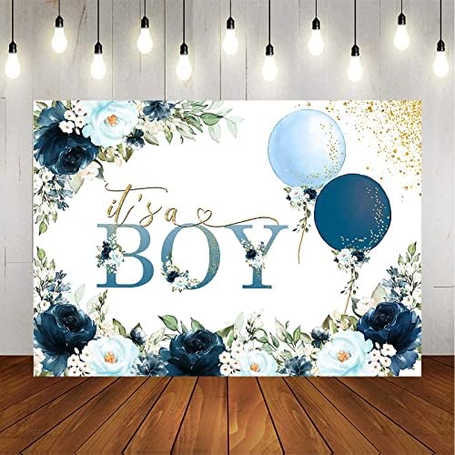 Avezano este un băiat baby shower fundal Bleumarin Floral Baby Shower fundal Aur puncte băiat Baby Shower fundaluri Banner