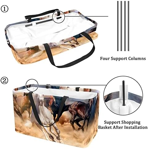 Coș de cumpărături reutilizabile alb negru cal portabil pentru picnic genti de picnic alimentar coș de spălătorie pentru cumpărături