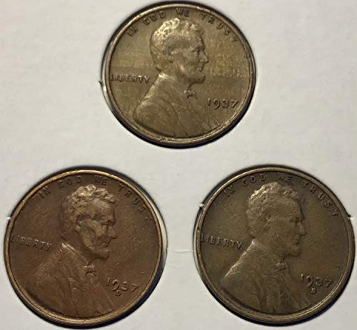 1937 P D S Lincoln Wheat Cent Set Penny Vânzător Foarte bine
