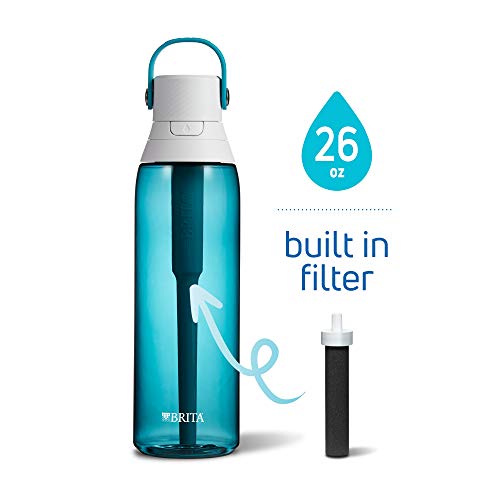 Sticlă de apă filtrată izolată Brita cu paie, reutilizabilă, plastic fără BPA, sticlă de mare, 26 de uncii