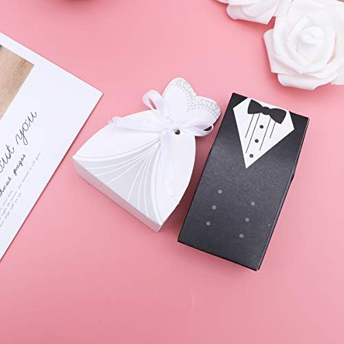DOITOOL 50pcs alb negru Crteative bomboane cutii mireasa mire nunta rochie Patern nunta cadou cutii Partidul Consumabile ciocolata