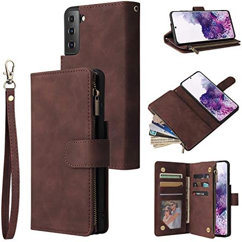QLTYPRI portofel caz pentru Samsung Galaxy S22, premium epocă PU piele Fermoar buzunar caz cu card Holder sloturi magnetice