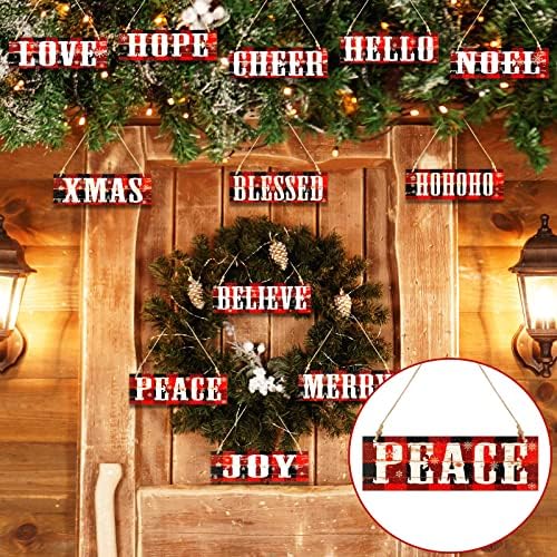 12 bucăți de Crăciun decor din lemn de Crăciun decor de Crăciun rustic din lemn placă bucurie Pace Hohoho Ornament de atârnare