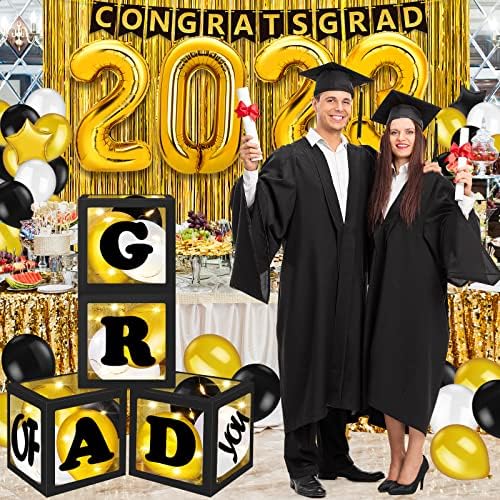 Seturi de decorațiuni pentru petrecerea de absolvire V-Opitos 2023, Decorațiuni de absolvire Negre și aurii cu cutii de baloane