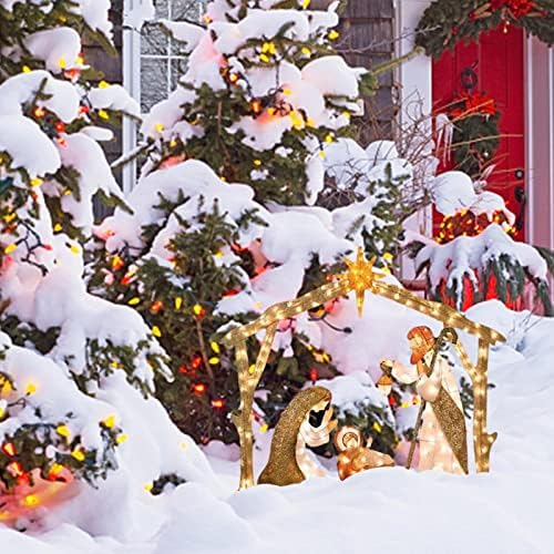 Scena de naștere luminată Decorații de Crăciun, ornament de Crăciun artificial cu lumini LED, Durabil Crăciun Sfânta familie