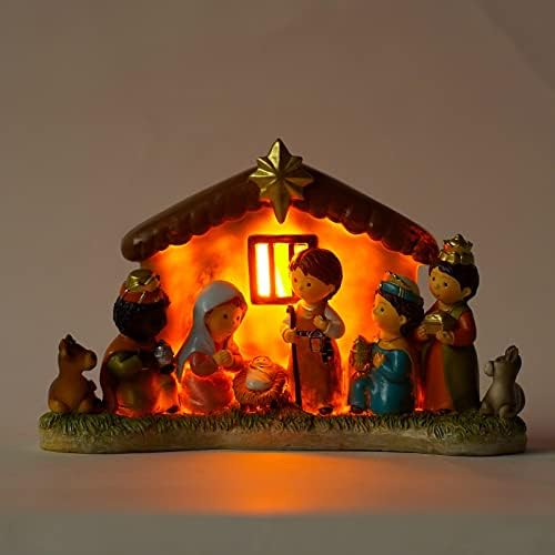 Scena de Crăciun Naladoo Scena de rășină în interior cu LED Ornamente de Crăciun Cadouri pentru surori pe Luph Decorații de