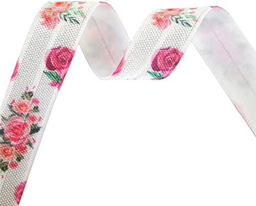 2 5 10 curte 5/8 15mm trandafir floare imprimare Foldover Elastic Spandex Satin bandă bandă Păr cravată rochie DIY cusut asieta 10 metri
