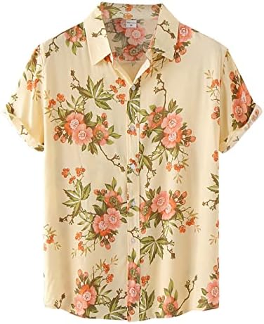 Bărbați Casual Moda camasa Top florale Hawaii imprimate Top camasa maneca scurta Turn-Down guler pierde buton Tricouri Garda