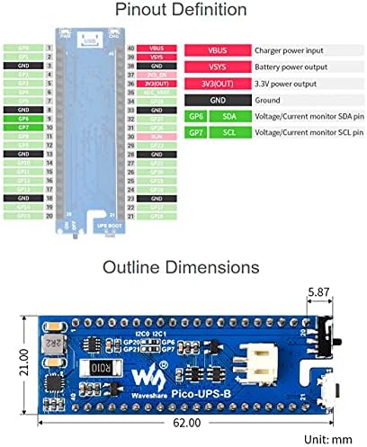 Modul UPS Bicool pentru placa Pico Raspberry Pi, sursă de alimentare neîntreruptibilă UPS HAT,baterie Li-po care funcționează în timpul reîncărcării, monitorizarea bateriei prin magistrala I2C, Design stivuibil