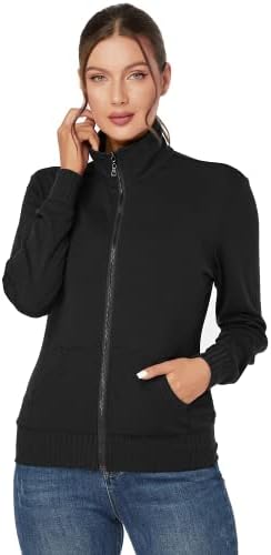 J.Corrine Femei Zip Up Hanoracs Jacket Stand Guler Guler cu mânecă lungă cu buzunare cu buzunare cu mânecă lungă