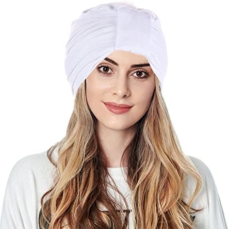 Moda plisată Turban Cap pentru femei etnice Headwrap Culoare solidă Baggy pre-legat Chemo Pălării Turban Elastic văl