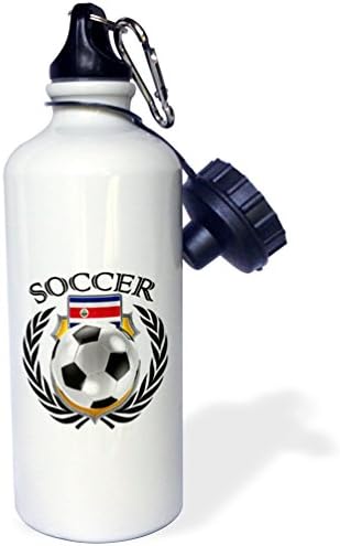 3Drose Costa Rica Soccer Ball cu Fan Crest Flip Straw Sticla de apă, 21 oz, alb