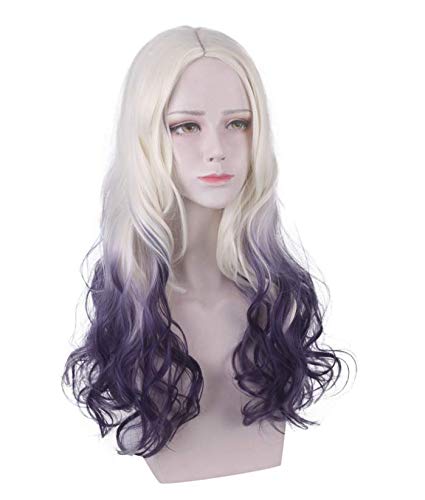 Mal peruca Femei Fata de moda lung argint Gradient Violet parul cret rezistente la căldură fibre peruci pentru petrecere