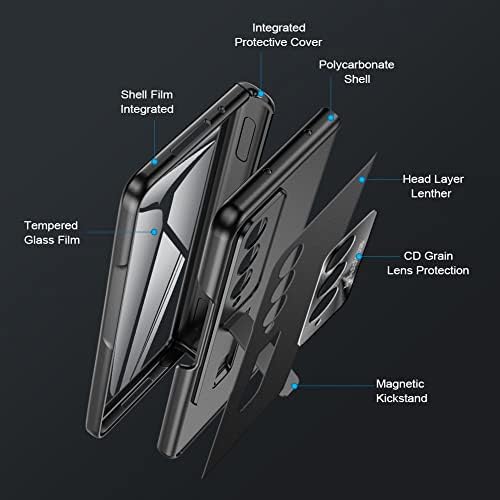 LEIAU pentru Samsung Fold 4 caz: capac complet balama protecție Slim caz cu ecran Protector & amp; piele pe spate & amp; magnetice
