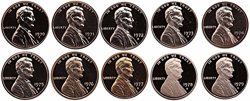 1970 S - 1979 Lincoln Memorial Gem Proof Cents - 10 monede - Gem complet Deceni