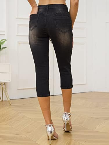 BWQ femei rupt Capri Jeans-Skinny Stretch distrus Slim Fit Denim Capri Pant