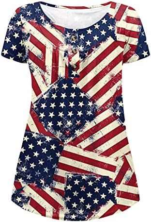 Plus Dimensiune Vara Topuri pentru femei patriotice maneca scurta tunica Top ascunde burta Henley Bluze American Flag Loose