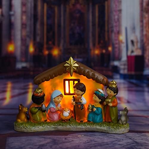 Scena de Crăciun Scena din rășină în interior cu LED ORNAMENTE DE CRĂNUMENTE DE CRĂCIUNE DE CRĂCIUNE PENTRU Surori pe Luph