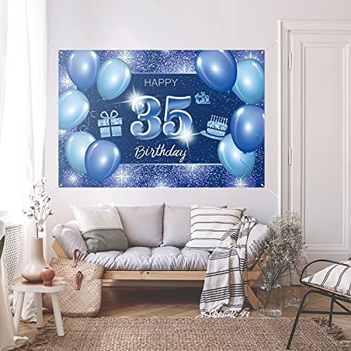 Fericit 35th ziua de nastere fundal Banner decor albastru-Dot sclipici Sparkle 35 de ani vechi Petrecere de aniversare tema