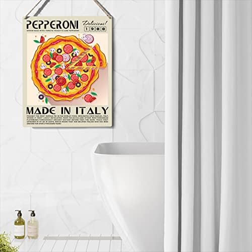 Semne de bucătărie amuzant Decor PEPPERONI Pizza din lemn Placă Placă perete Hanging Food Postere de artă 8 ”x10” decorare