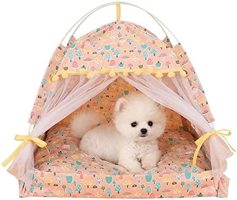 Wodmb pentru animale de companie cort de câine de casă cu flori imprimate pisici închise cort pat interior pliant portabil
