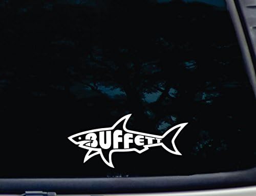 Buffett Shark - 8 x 3 1/2 matriță decal de vinil pentru fereastră, mașină, camion, cutia de scule, practic orice suprafață