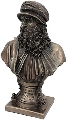 Artistul renascentist italian Leonardo da Vinci Figurină 9 1/8 inch Statuie de bust din rășină din bronz