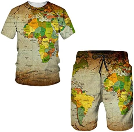 Keusyoi Summer 3d Map Printing bărbați casual tricouri cu mânecă scurtă +pantaloni scurți pentru bărbați o piese pentru gât Set de bărbați 2 piese îmbrăcăminte