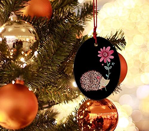 Ornament de Crăciun udoosun drăguț vintage arici amperi de flori personalizate Primul brad de Crăciun ceramică ovală ornament