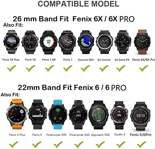 Kgfce 26 bandă de ceas QuickFit de 22 mm pentru Garmin EPIX / Fenix 7X 7 Solar 6x Pro 5 5X Plus / coborâre Mk2i curele din