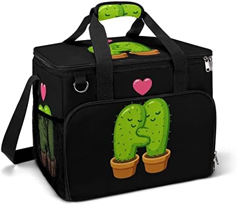 Drăguț desen animat Cactus cuplu în dragoste Cooler Box izolat Leakproof Tote portabil de răcire prânz Geantă de umăr pentru