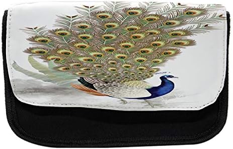 Carcasă de creion lunarabil Peacock, pasăre cu penaj colorat, pungă de creion cu stilou din țesătură cu fermoar dublu, 8,5