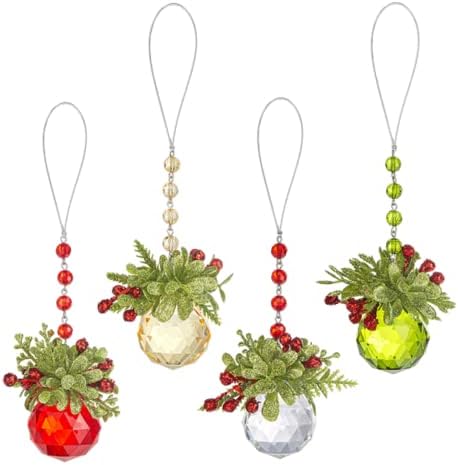 4 ornamente de picătură cu bilă acrilică cu mustletoe fațetate