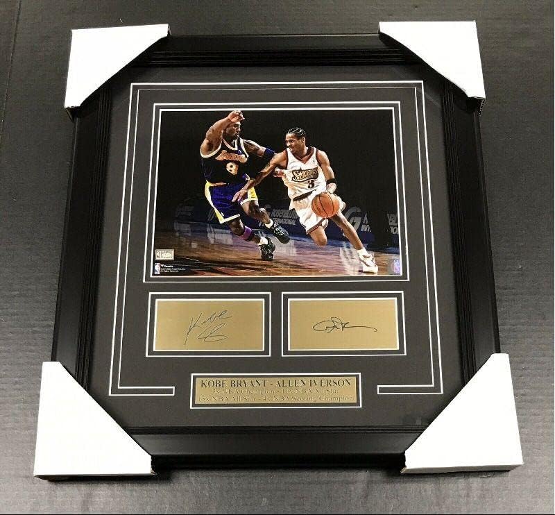 Kobe Bryant Lakers Allen Iverson laser Autograf gravat încadrat 8x10 Foto - Fotografii autografate NBA