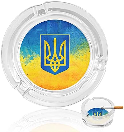 Steagul ucrainean modern de sticlă rotundă de cenușă tavă portabilă decorativă țigări de țigară