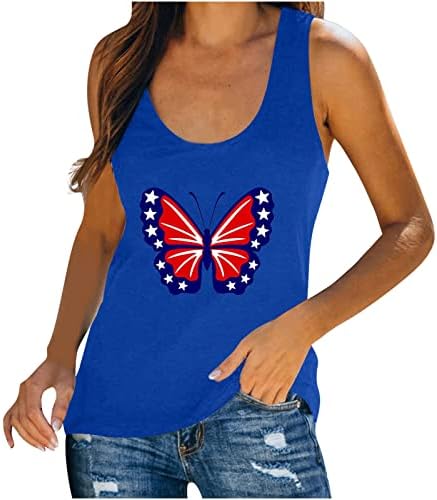Femei Fără mâneci Top fluture grafică Tee Tricouri Camis Scoop gât rezervor topuri Casual de bază Tunica pentru Ziua Independenței