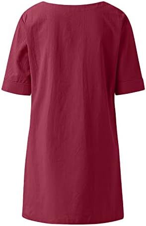 Topuri pentru femei Bumbac lenjerie Bluze Casual maneca scurta V gât tunica Tees Plus Dimensiune Culoare solidă tricouri cu