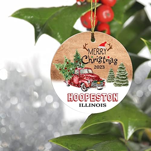 Ornamente de brad de Crăciun 2023 - Hoopeston Illinois Ornament din orașul natal Statul orașului - Idei de cadouri Keepsake