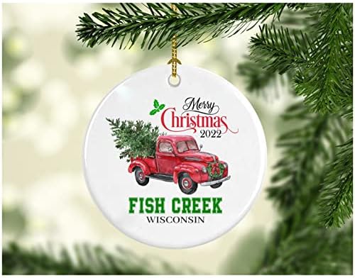 Arbore de decorare de Crăciun Crăciun fericit 2022 Fish Creek Wisconsin Ornament Cadou amuzant Cadou de Crăciun ca familie
