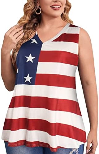 Blaturi de tanc de pavilion american pentru femei plus dimensiuni v bluze tunică pentru gât 4 iulie cămașă patriotică fără mâneci tricou plisat