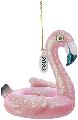 Ornamente de Crăciun tropicale, ornamente tropicale - Flamingo Floatie Ornament 2023 - Vine într -o cutie cadou, așa că este