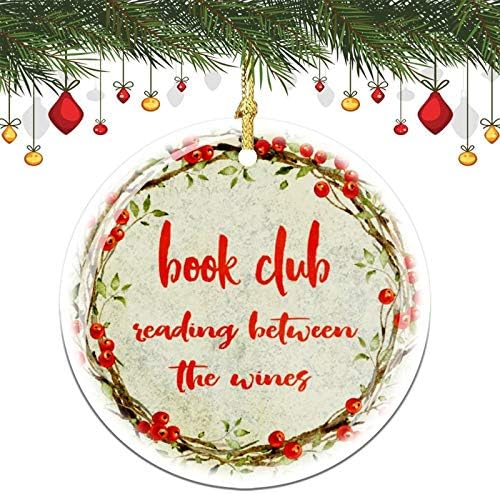 Ornamente de Crăciun, Clubul de carte Lectură amuzantă între vinuri Ornament rotund de memorie de Crăciun, ornament de decorare
