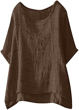 Femei plus dimensiuni 3/4 mânecă tricouri de lenjerie de bumbac, cămașă solidă de culoare solidă barcă cu tunică moale confortabilă