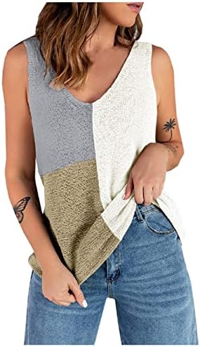 Pulovere pentru femei primăvara 2023 bloc de culori patchwork tricot v-gât camisol de top top cu mânecă lungă de bază