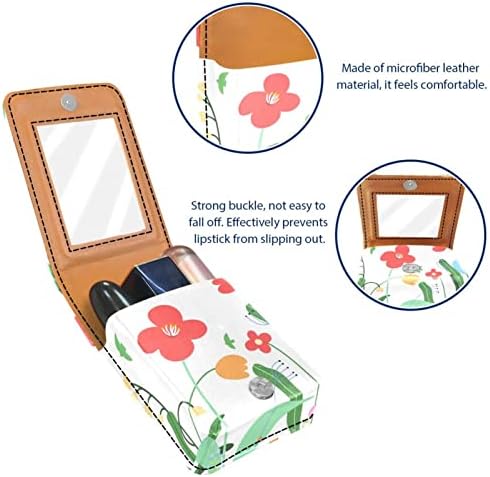 ORYUEKAN mini geantă de machiaj cu oglindă, Geantă de ambreiaj carcasă de ruj din piele, desen animat artă abstractă flori