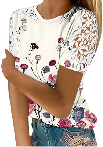 Vara Topuri pentru Femei florale dantela Mâneci tunica Tees Boho florale tricou Pulover Casual Vrac Doamnelor Top Tshirt Bluze
